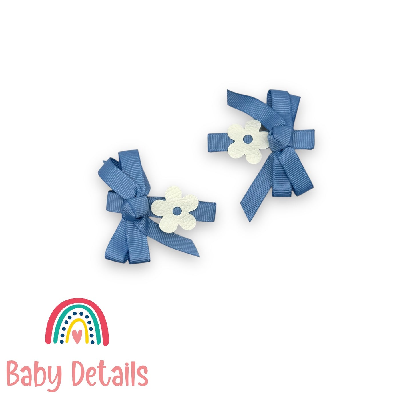 Set of 2 hair clips with a white flower - Ice Blue