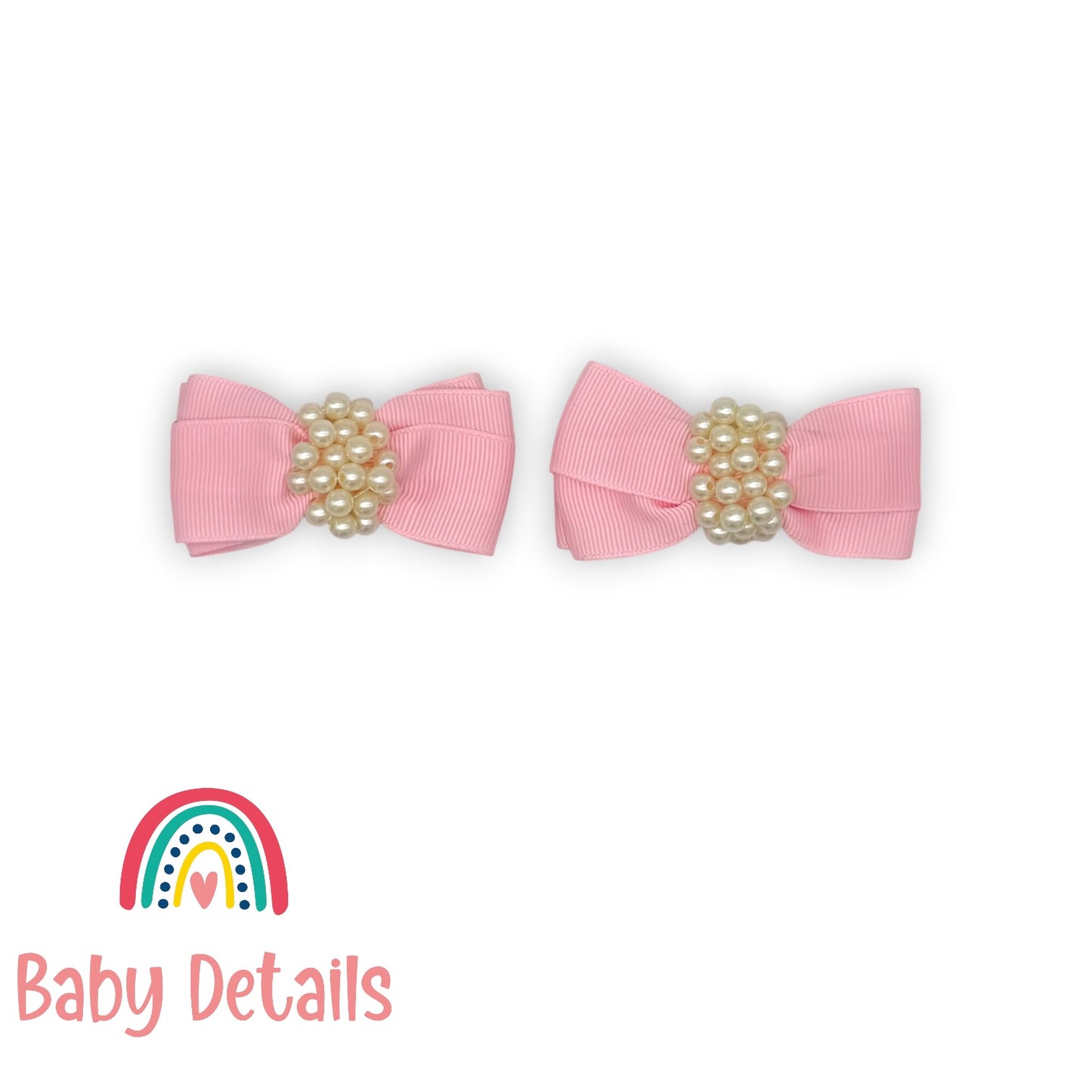 Set of 2 Pearl Ribbon Hair Clip - Light Pink