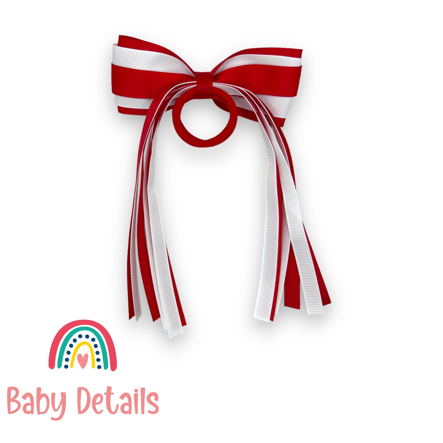 Hair Tie with long ribbons - Red & White