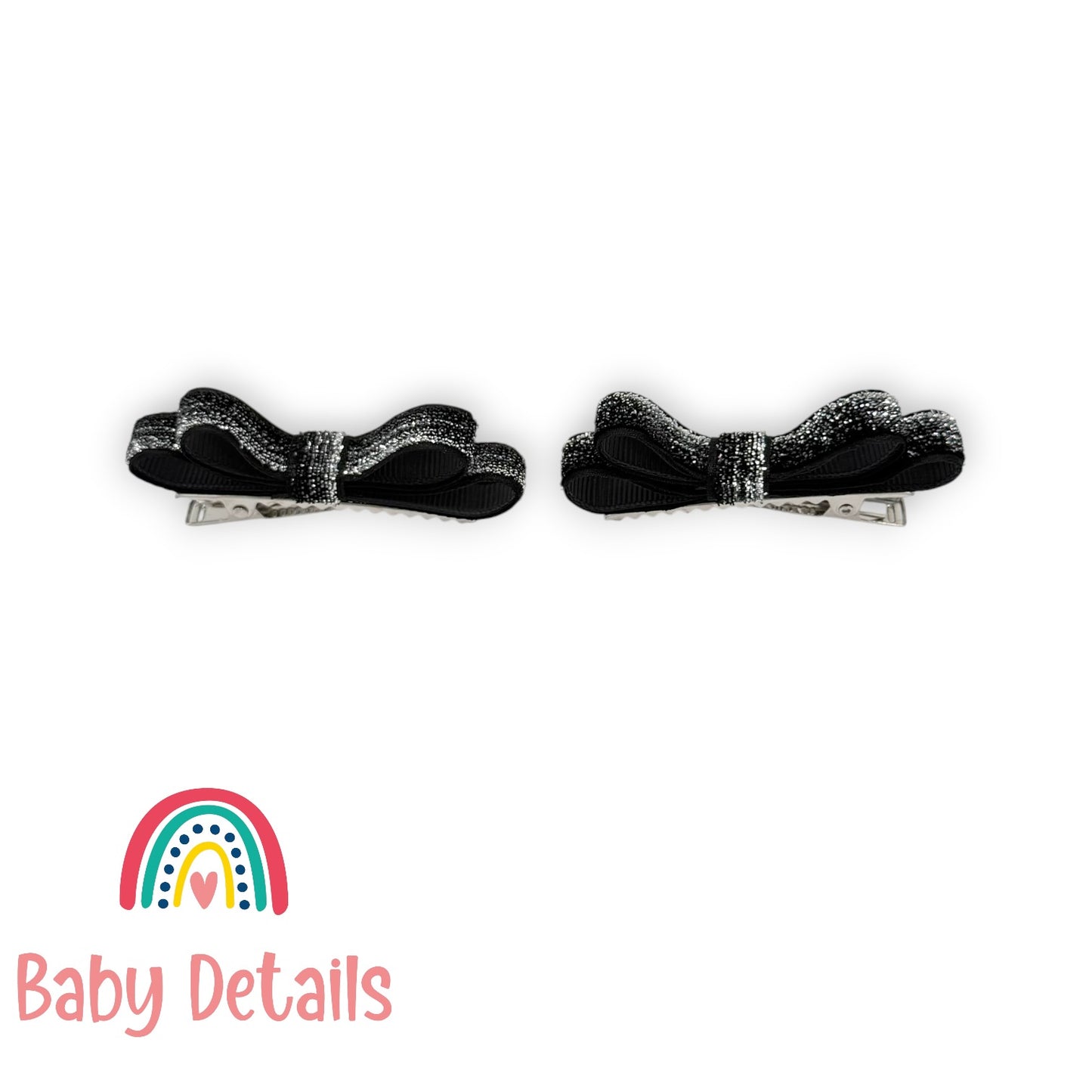 Set of 2 thin Shiny Ribbon - Black & Silver