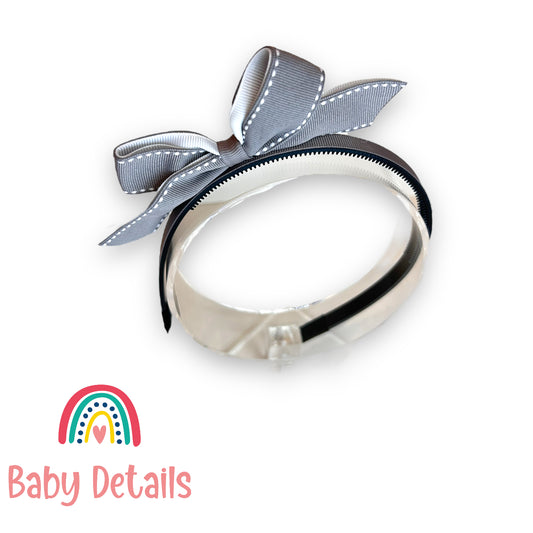 Headband with stripe bow - Light Grey