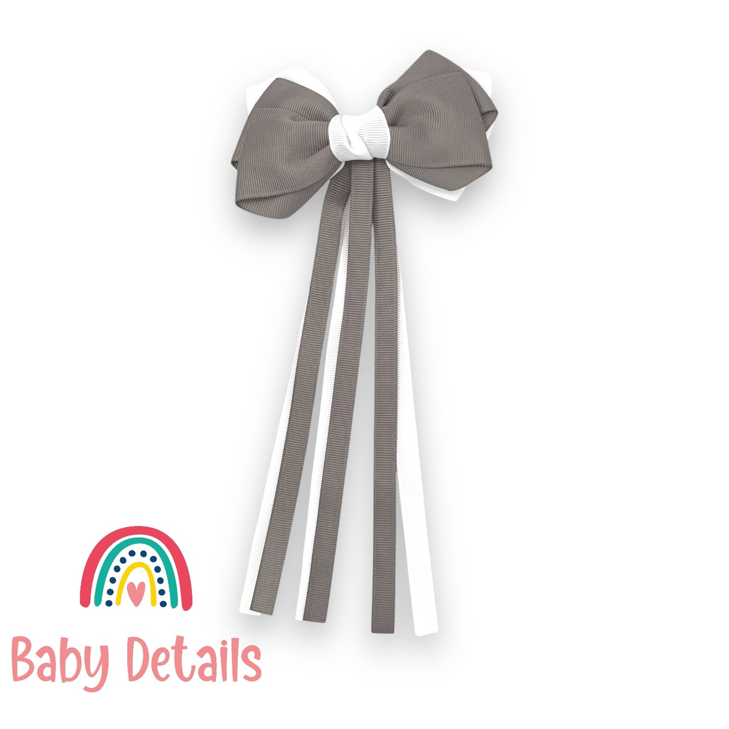 Big Bow Layers with Long Ribbons - Dark Grey & White