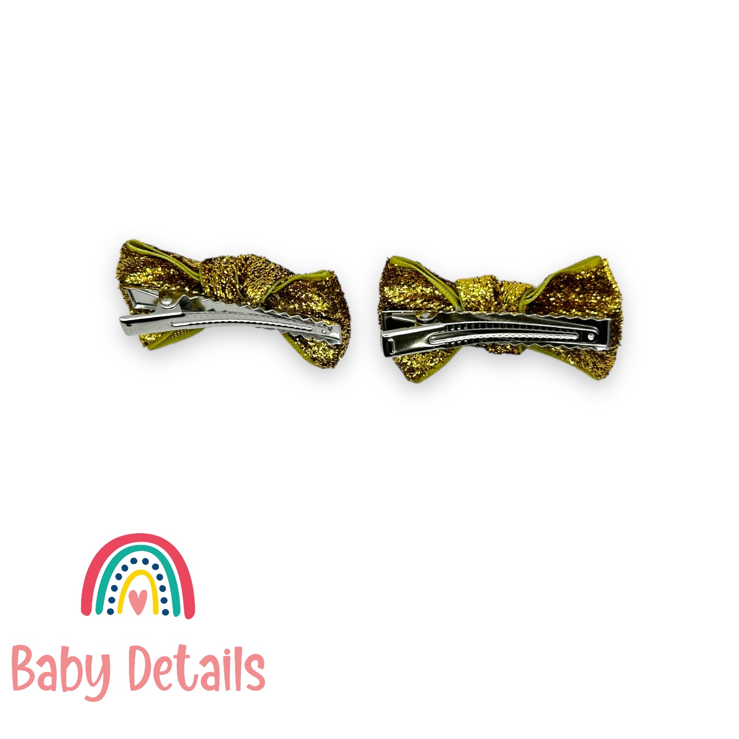 Set of 2 Mini Glitter Bow Clips - Gold