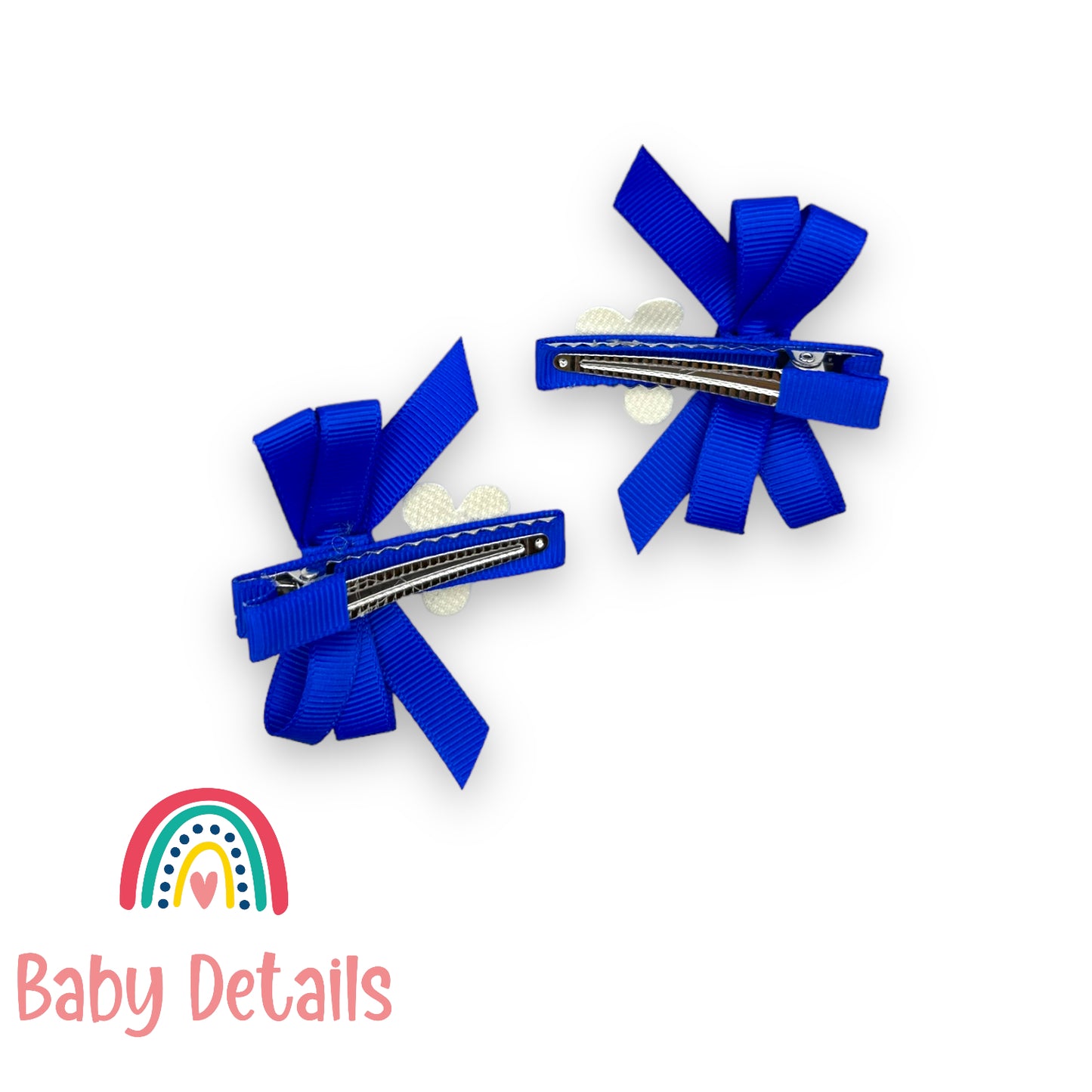 Set of 2 hair clips with a white flower - Royal Blue