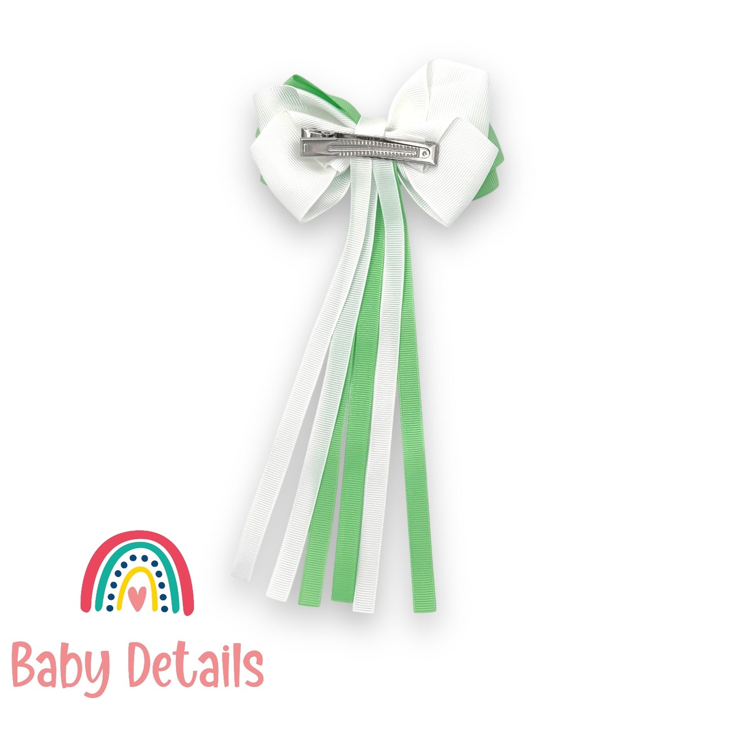 Big Bow Layers with Long Ribbons - Bright Green & White