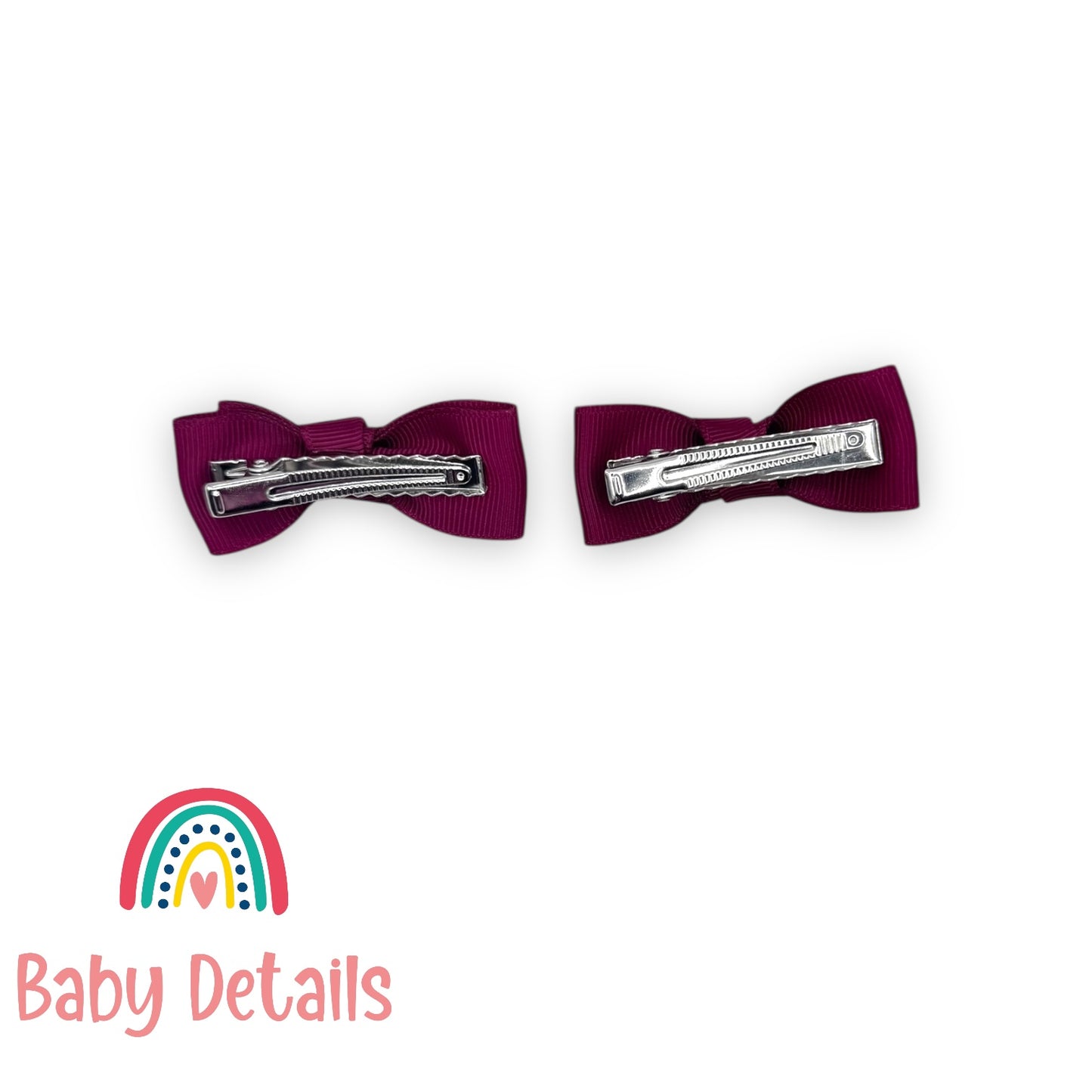 Set of 2 Mini Simple Hair Clips - Maroon