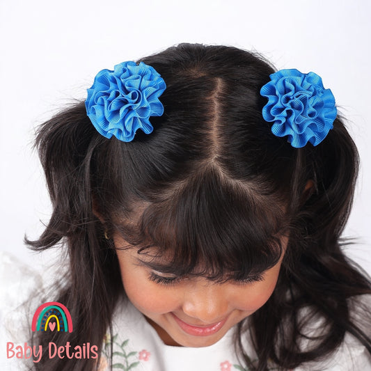 Set of 2 Rosette Bow Hair Clips - Blue