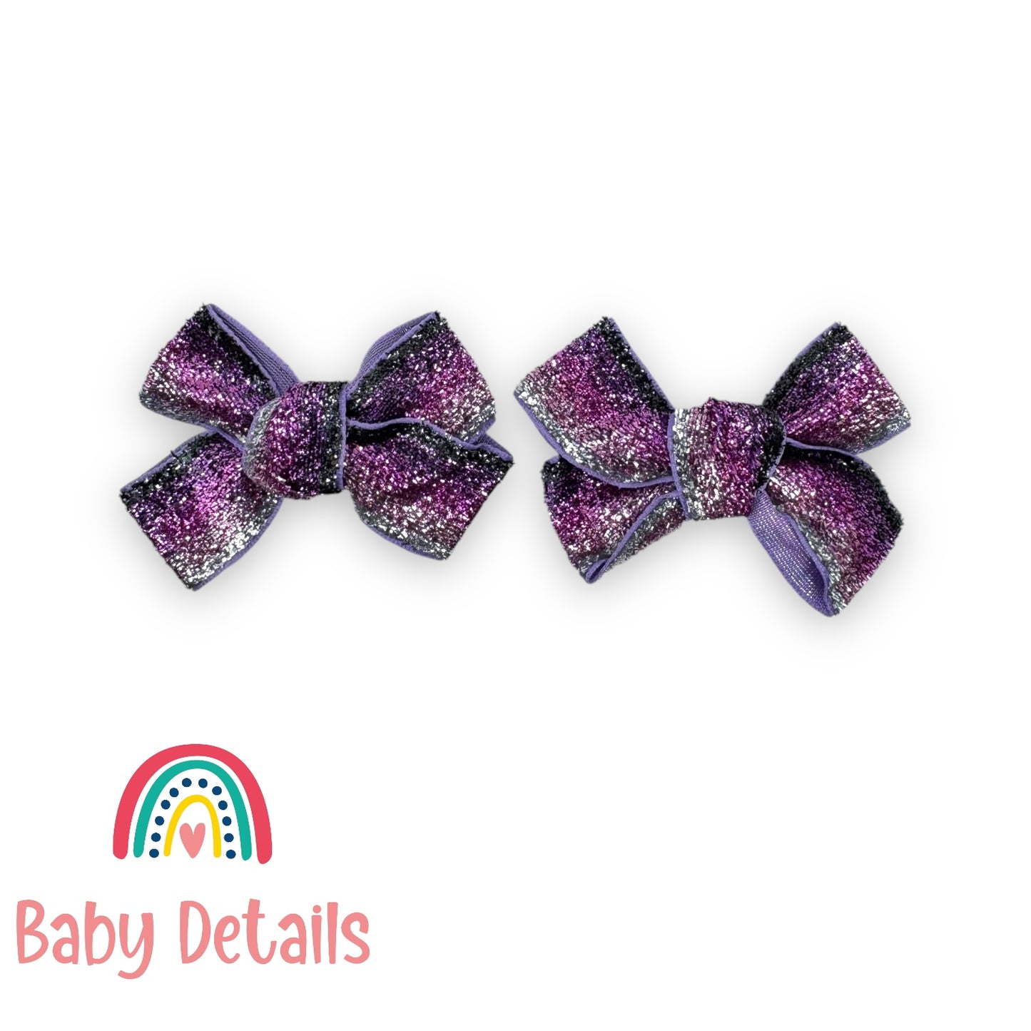 Set of 2 Glitter Bow Clips - Shades of Silver & Purple