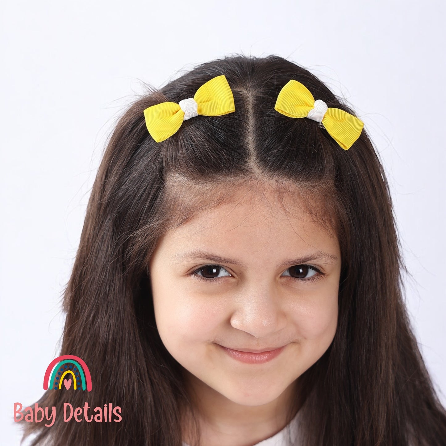 Set of 2 Mini Elegant Bow Hair Clips - Yellow & White