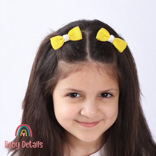 Set of 2 Mini Elegant Bow Hair Clips - Yellow & White