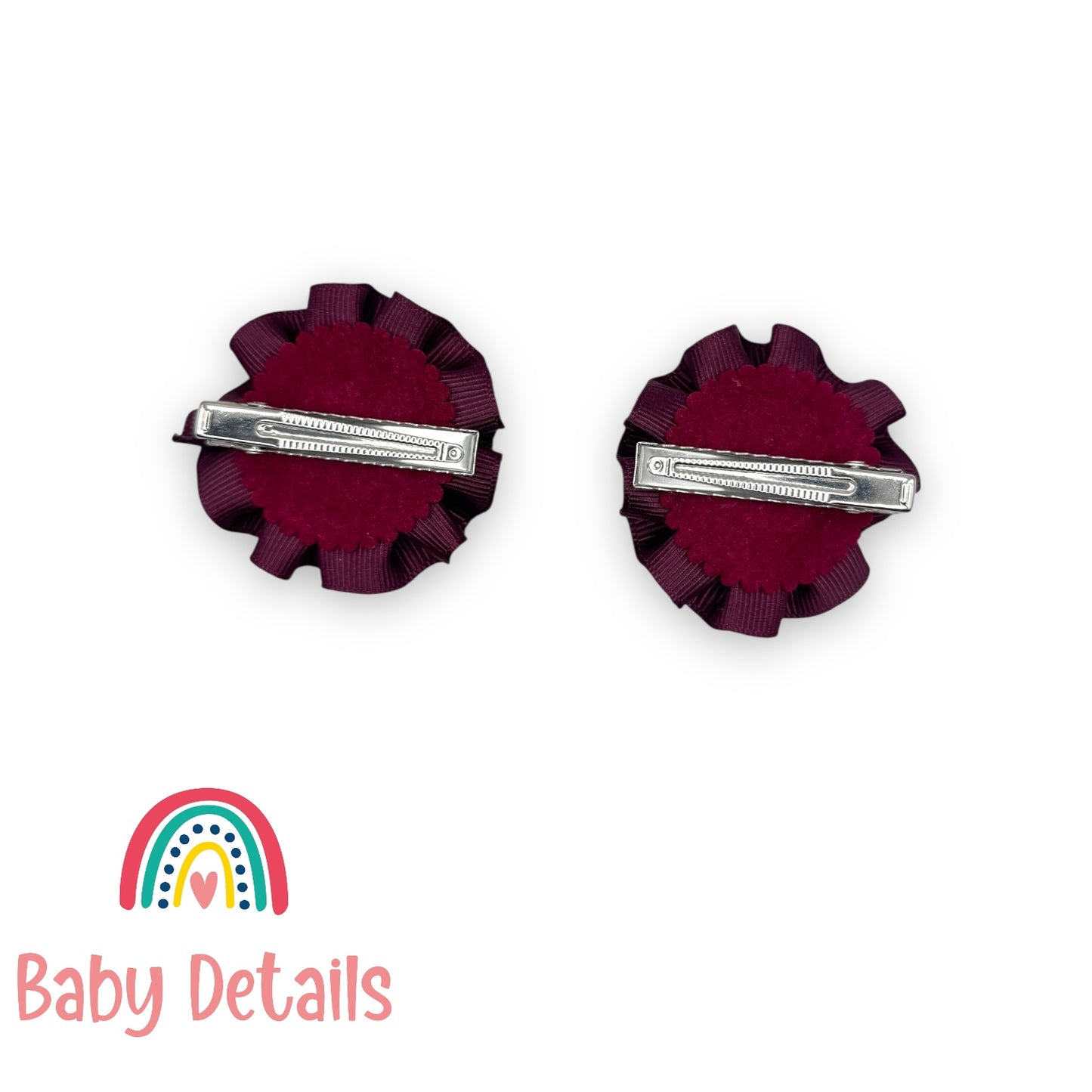 Set of 2 Rosette Bow Hair Clips - Burgundy