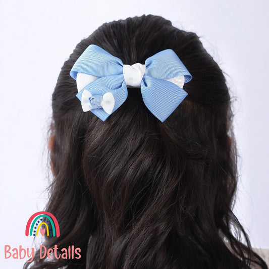 Elegant Pair Bow Clip- Ice Blue & White