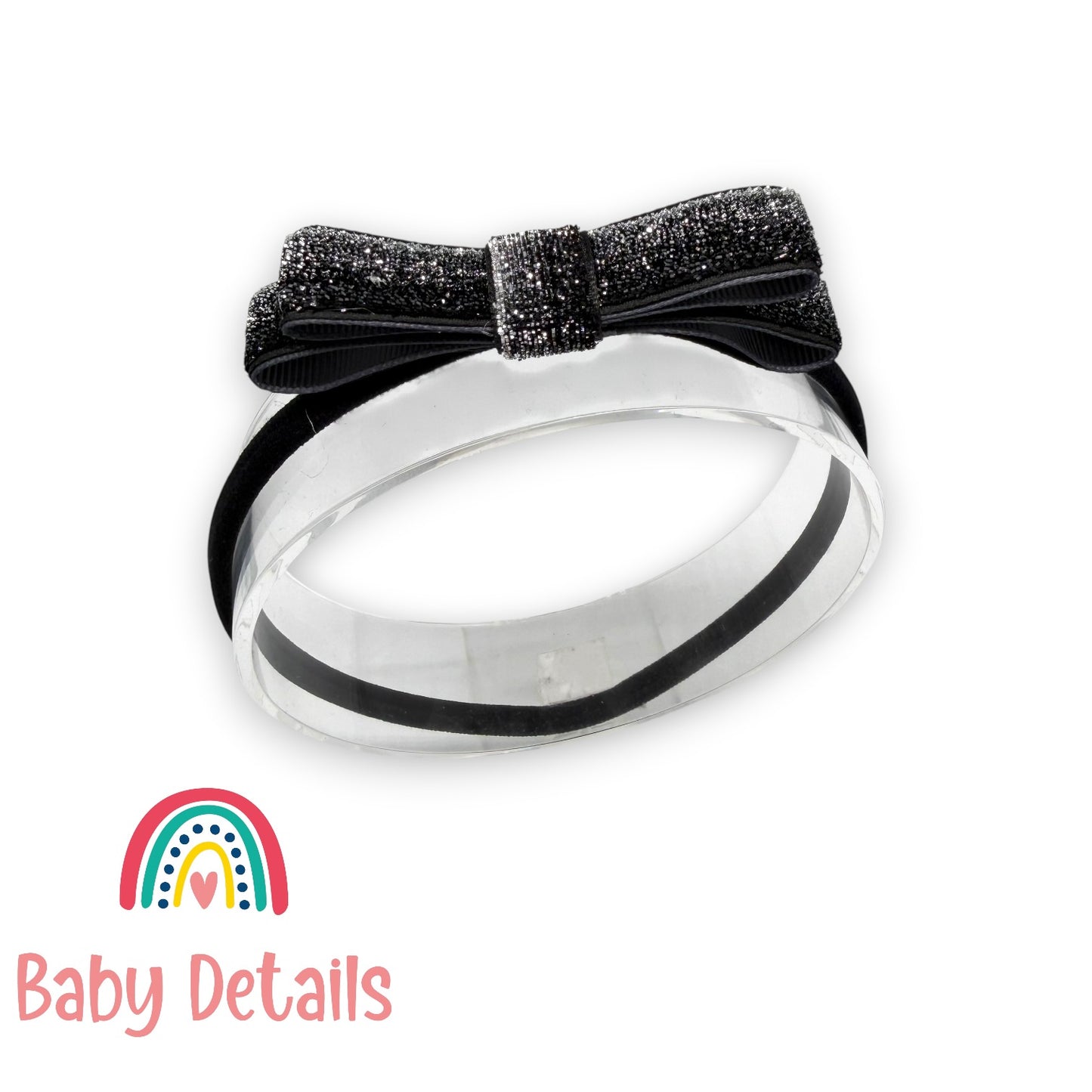 Shiny Ribbon Toddler Headband - Black & Silver