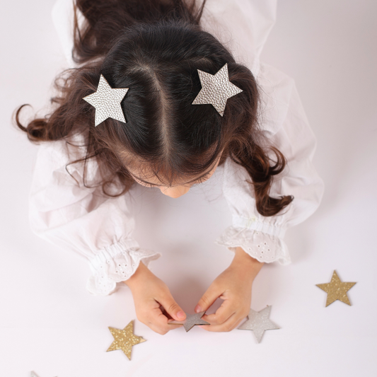 Leather Star Hair Clips - Silver
