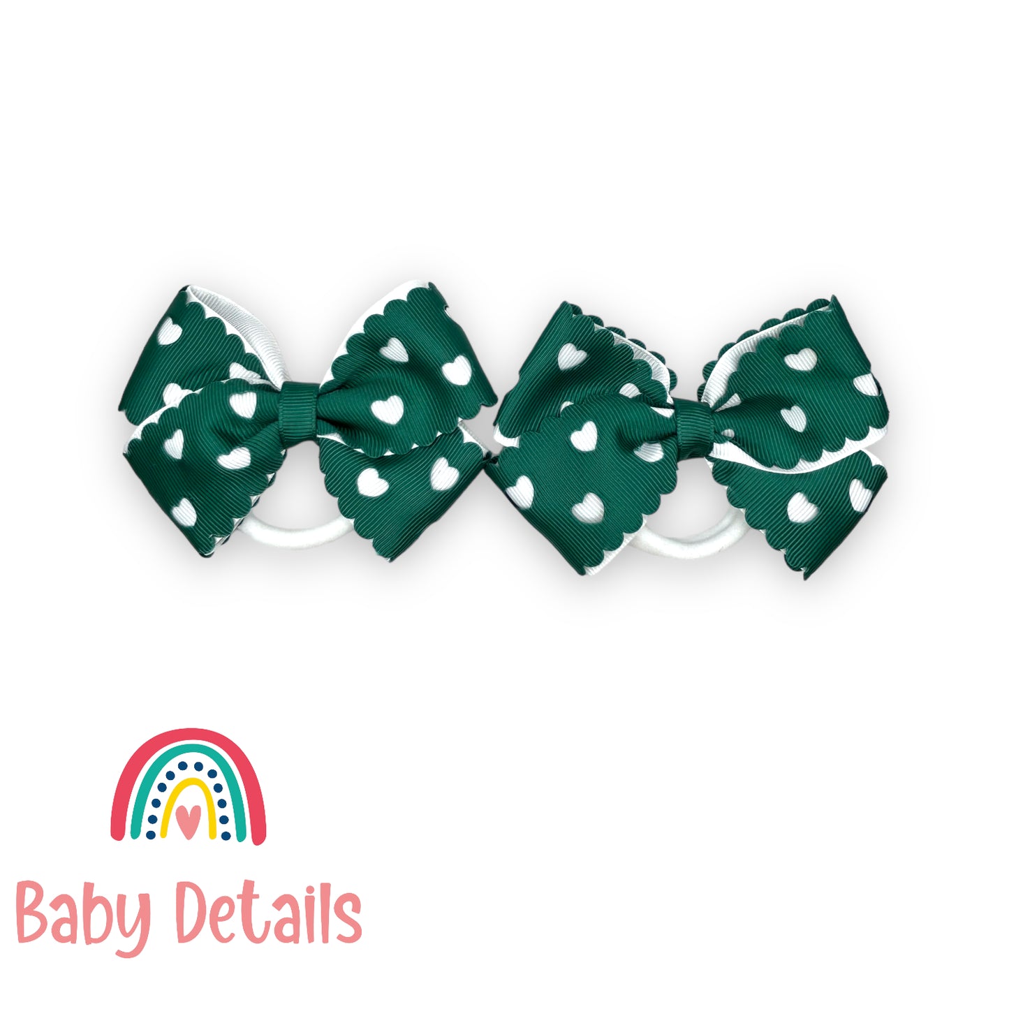 Set of 2 hearts hair ties - Dark Green