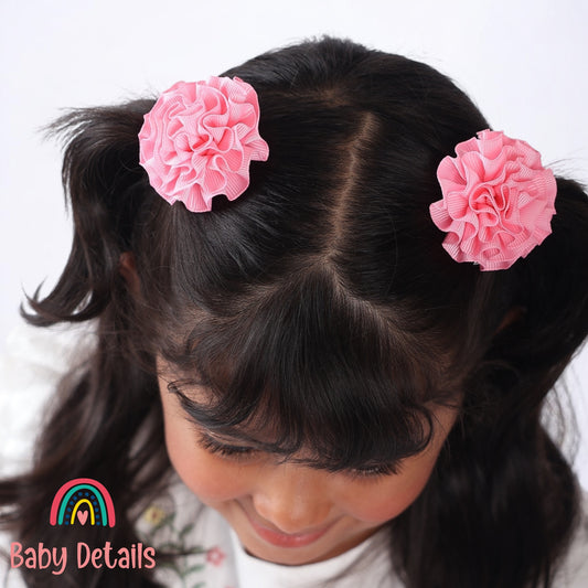 Set of 2 Rosette Bow Hair Clips - Light Pink