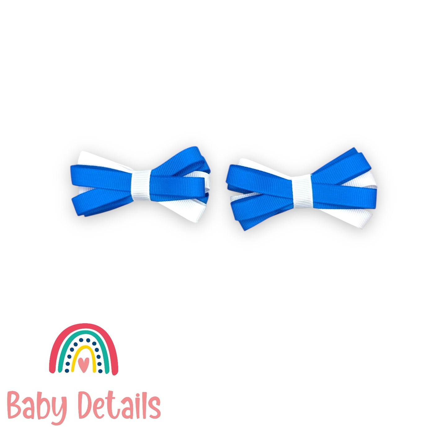 Set of 2 Thin Bow Hair Clips - Blue & White