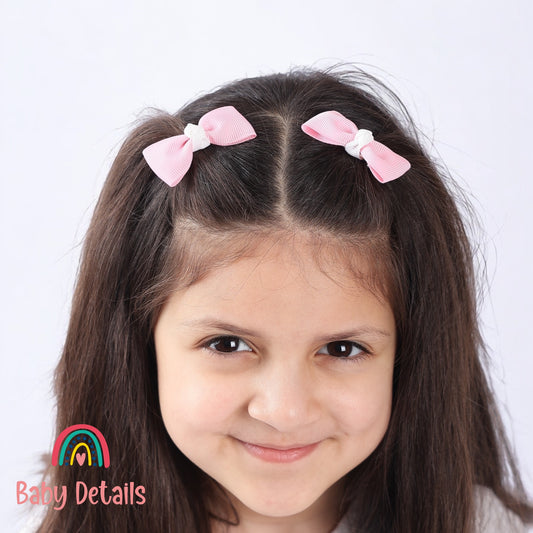 Set of 2 Mini Elegant Bow Hair Clips - Light Pink & White