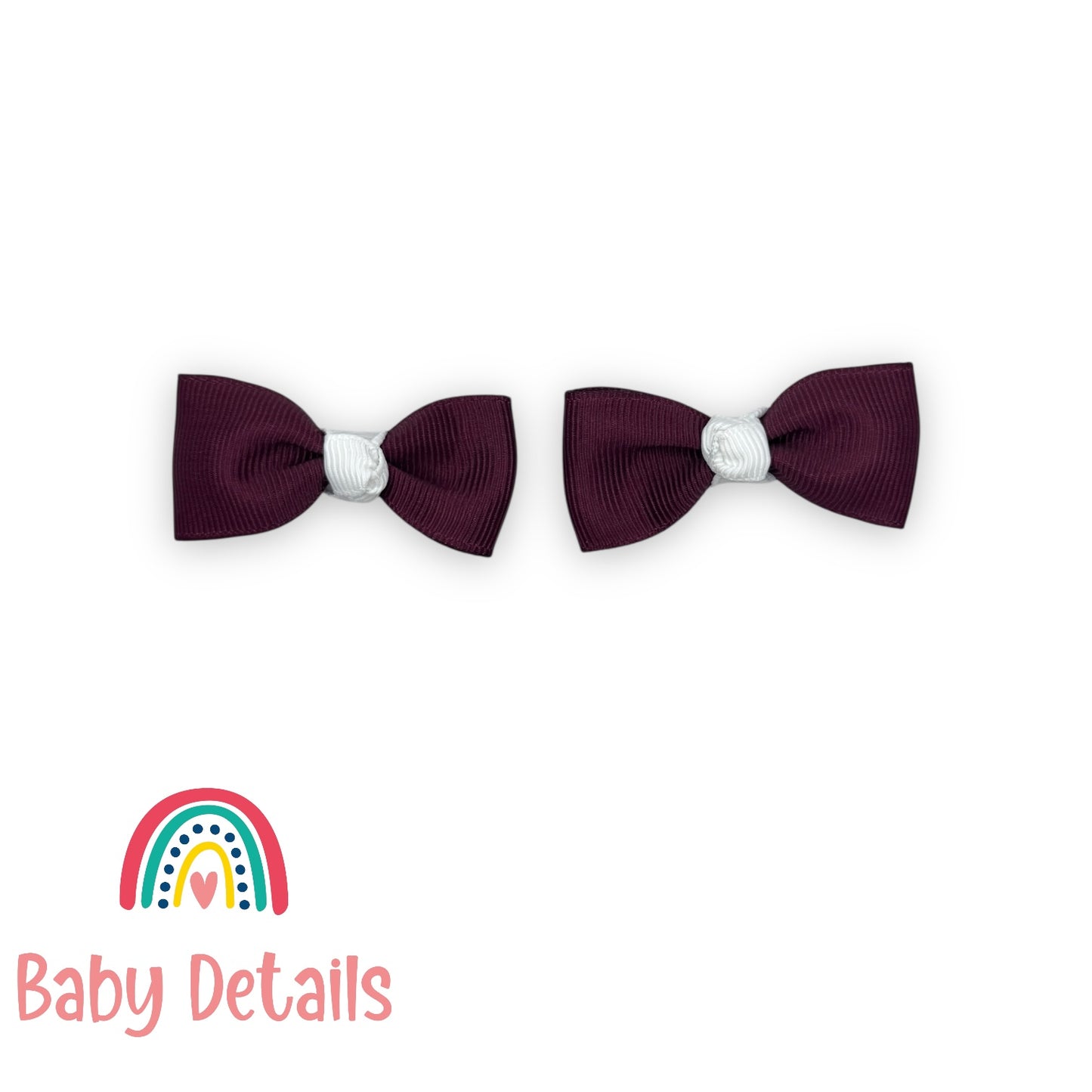 Set of 2 Mini Elegant Bow Hair Clips - Burgundy & White