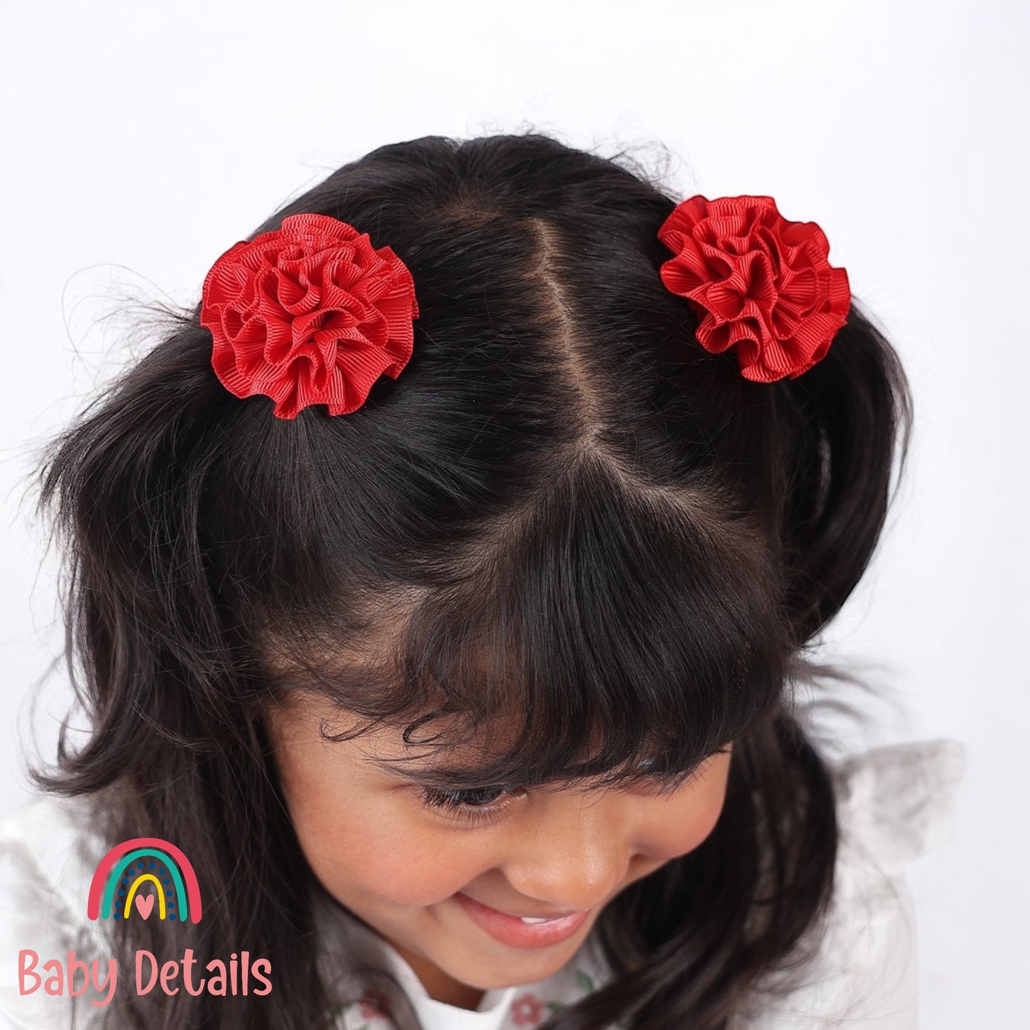 Set of 2 Rosette Bow Hair Clips - Red