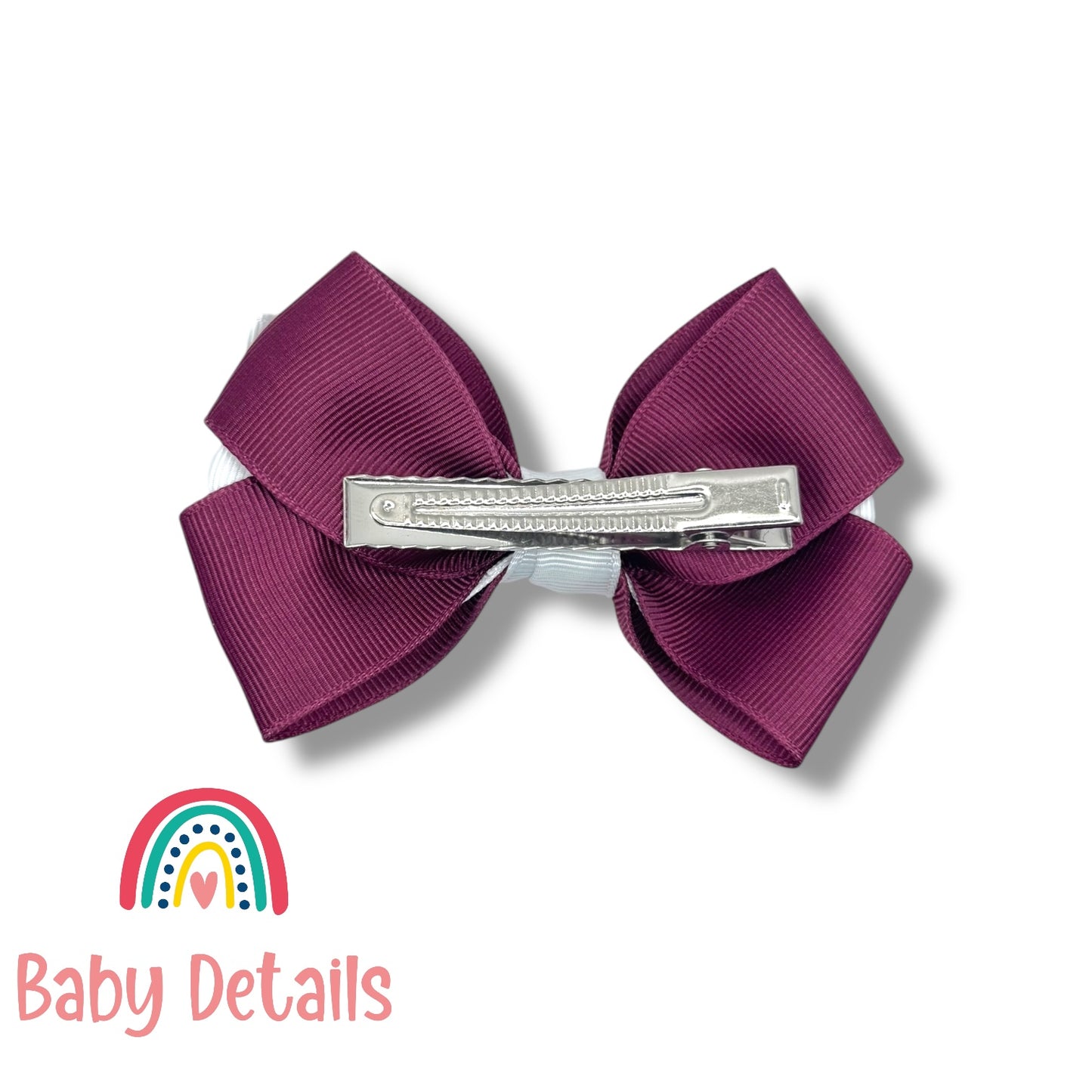 Elegant Pair Bow Clip- Burgundy & White
