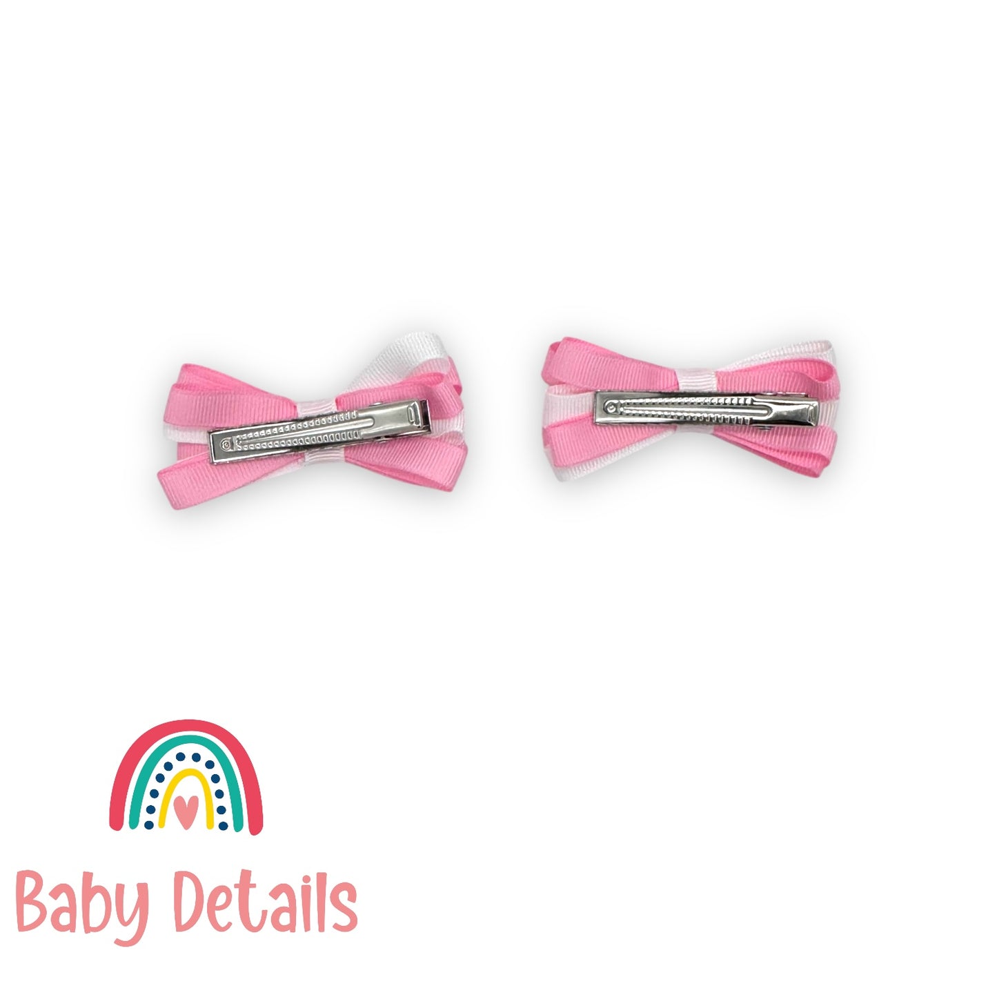 Set of 2 Thin Bow Hair Clips - Light Pink & White