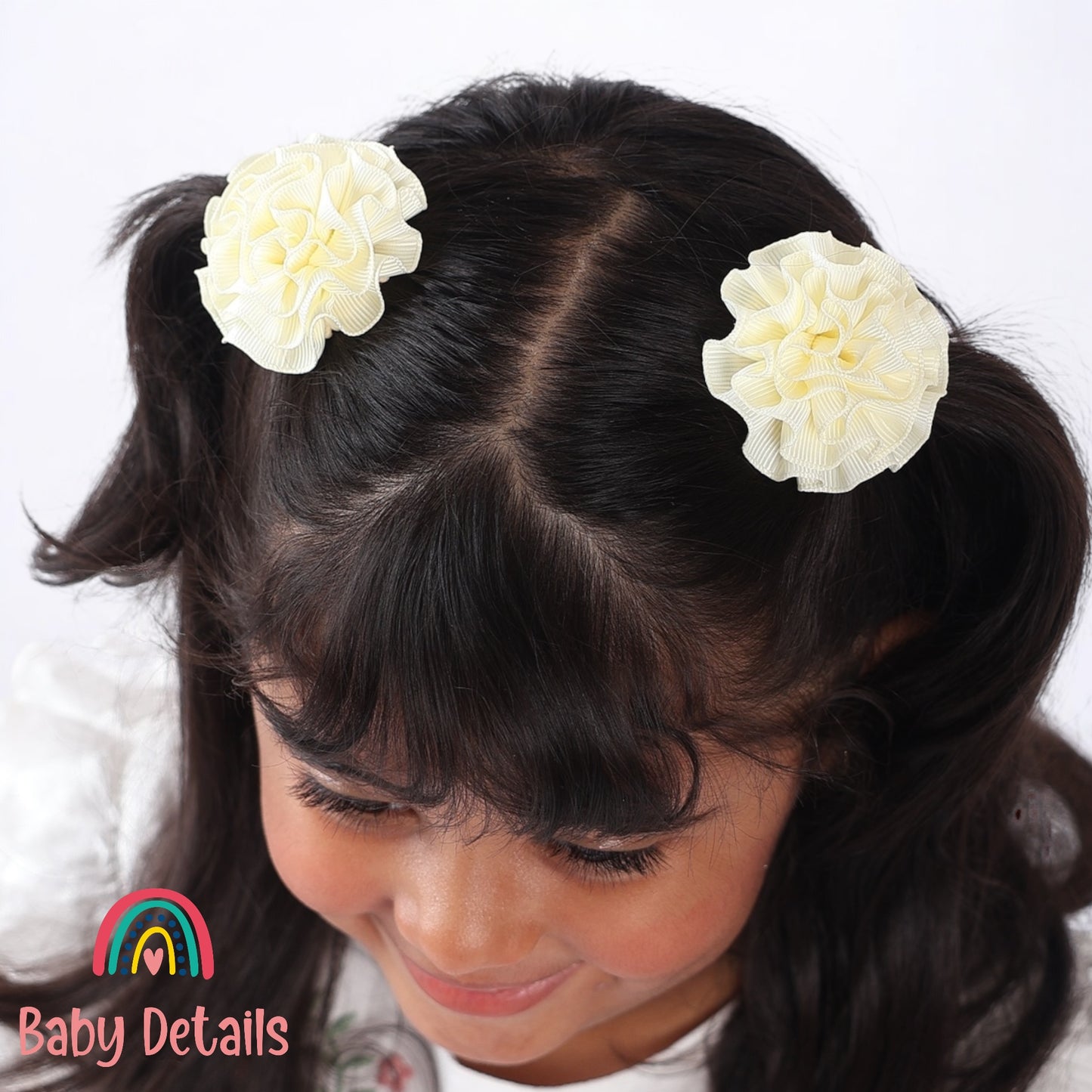 Set of 2 Rosette Bow Hair Clips - Off White