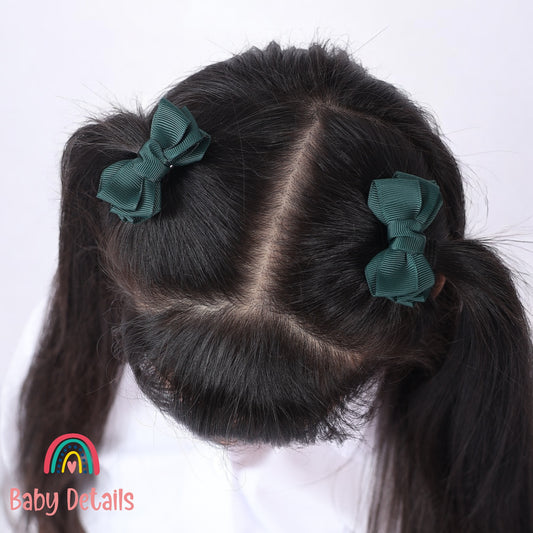 Set of 2 Mini Layers Hair Clips - Deep Green
