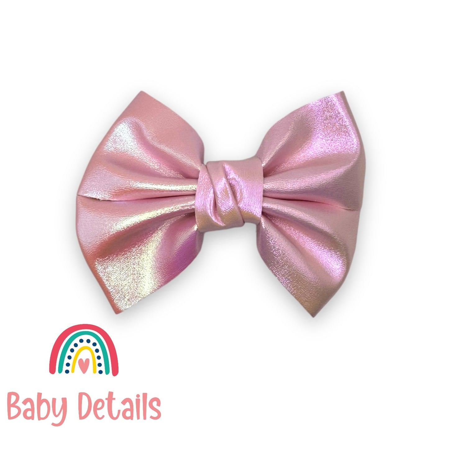 Leather bow hair clip - matt pink