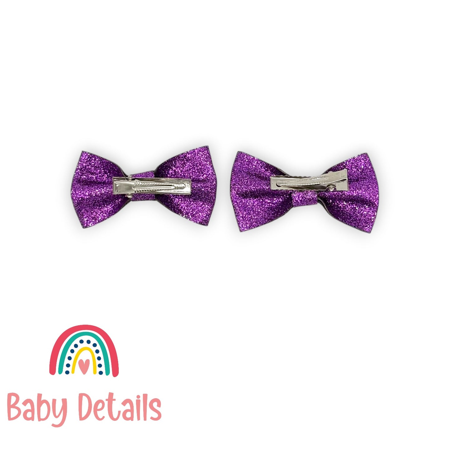 Set of 2 Glitter Bow Hair Clip - Purple