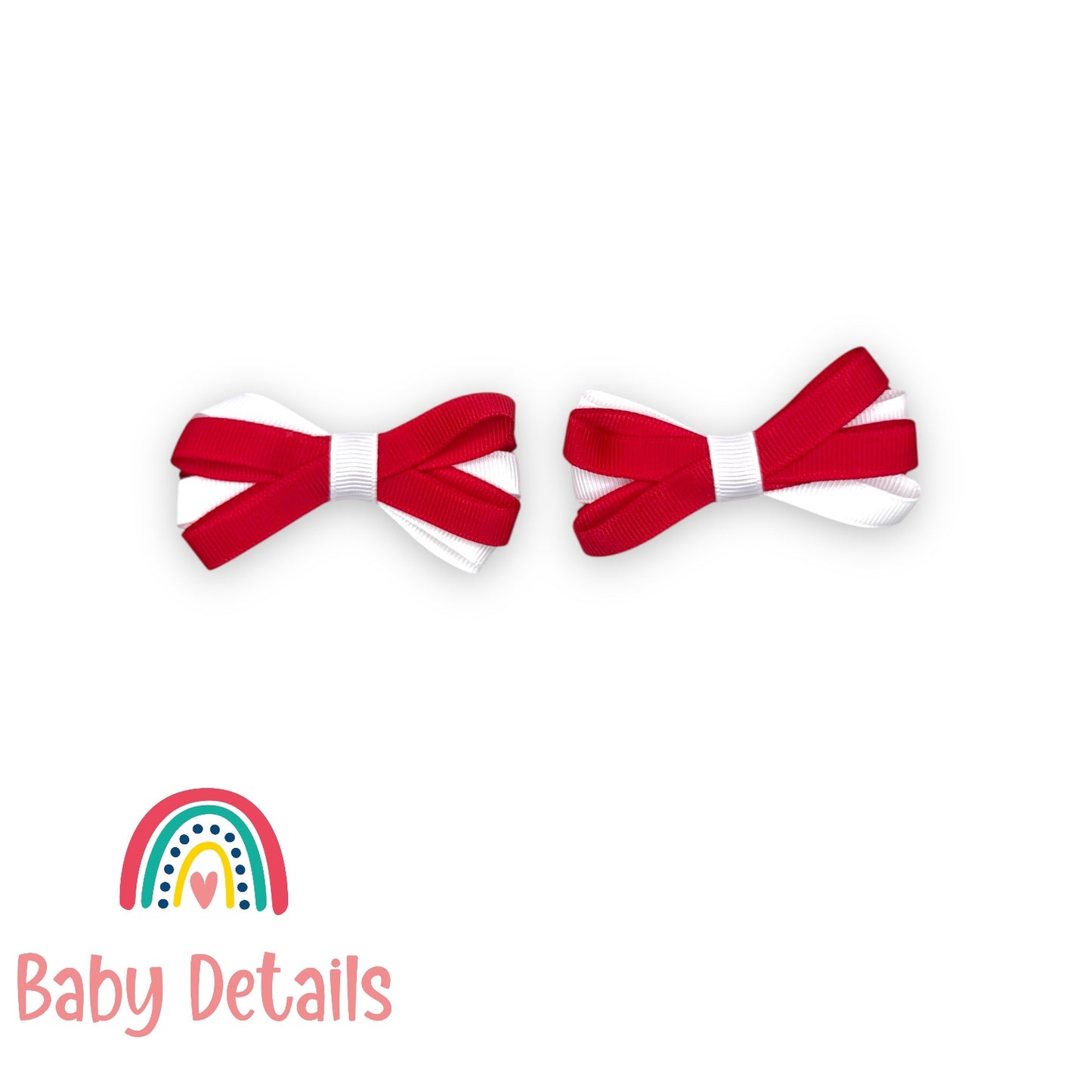 Set of 2 Thin Bow Hair Clips - Red & White