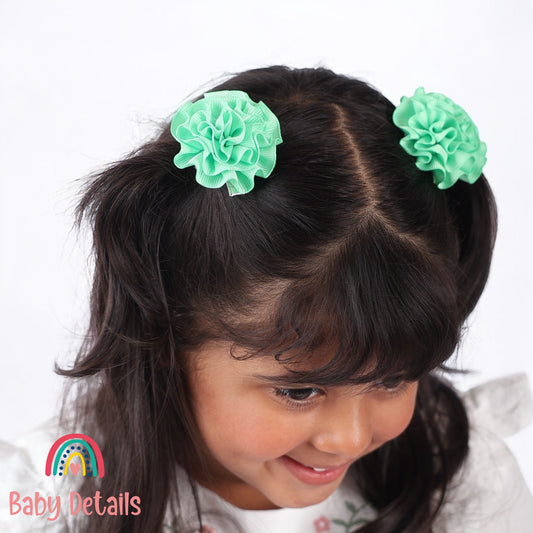 Set of 2 Rosette Bow Hair Clips - Bright Green