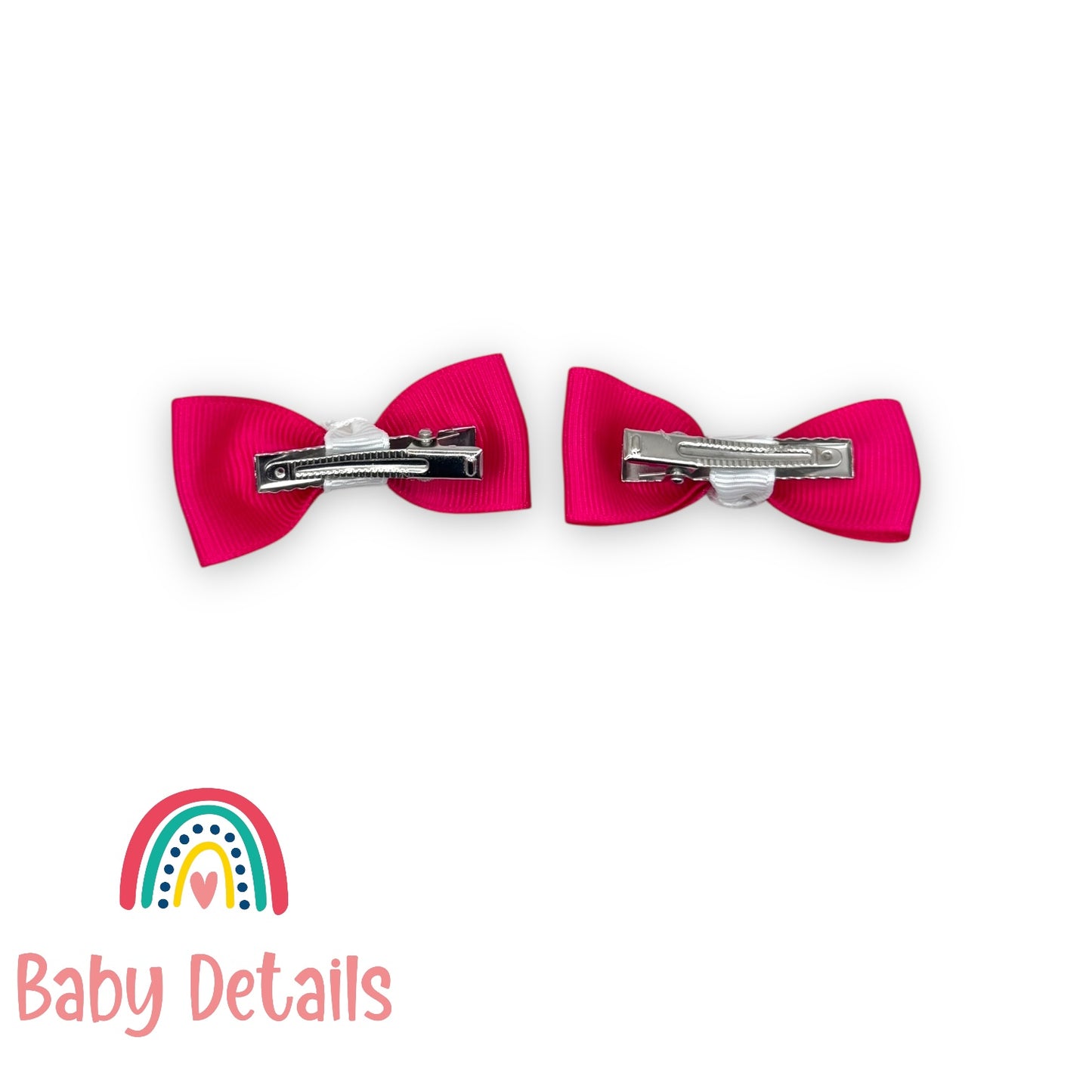 Set of 2 Mini Elegant Bow Hair Clips - Fuchsia & White