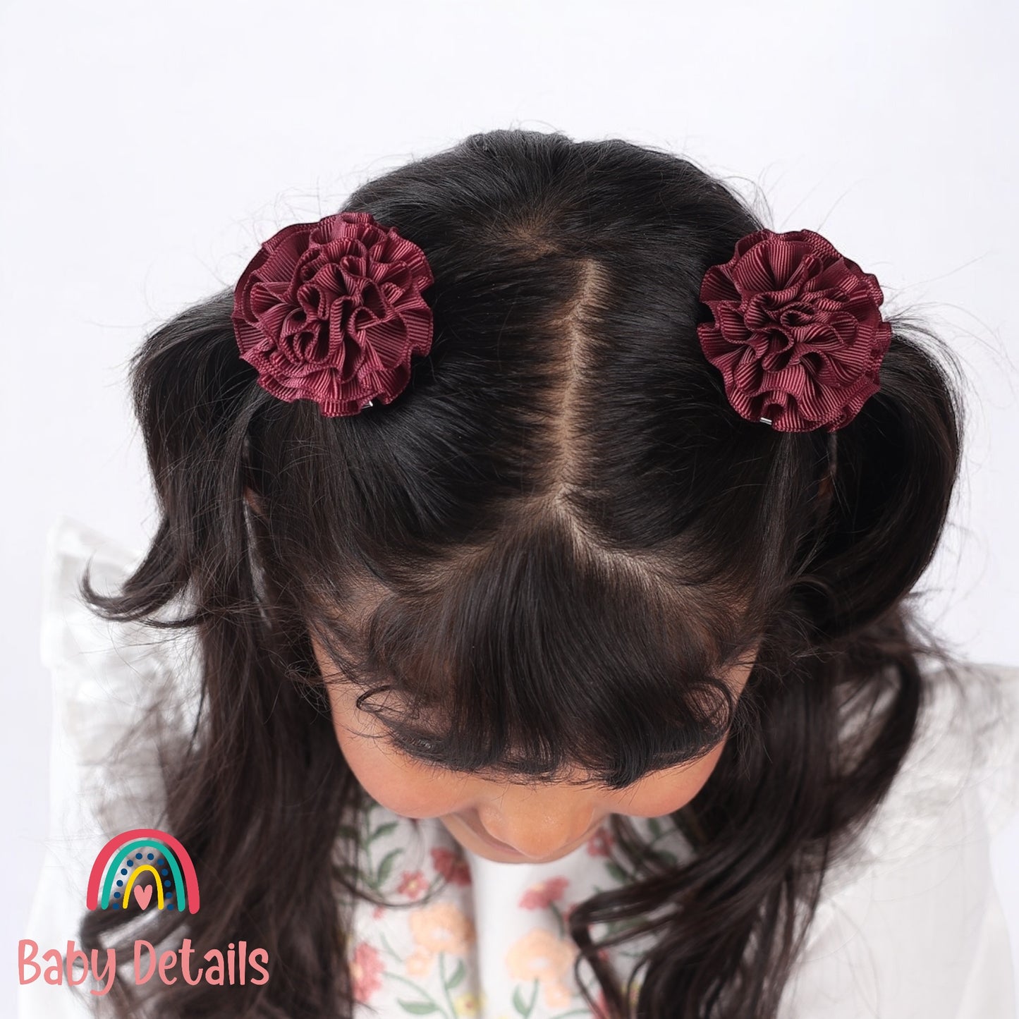 Set of 2 Rosette Bow Hair Clips - Burgundy