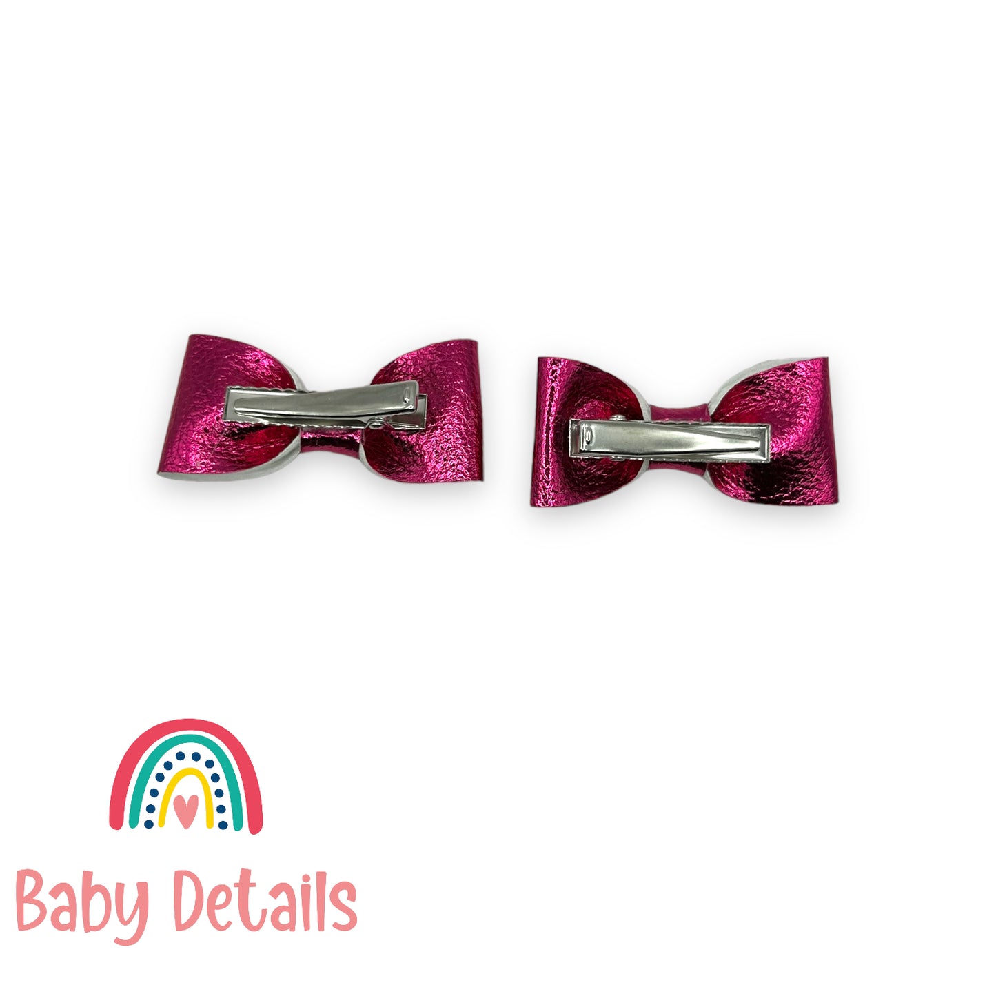 Set of 2 Mini Leather Hair Clips -  Fuchsia