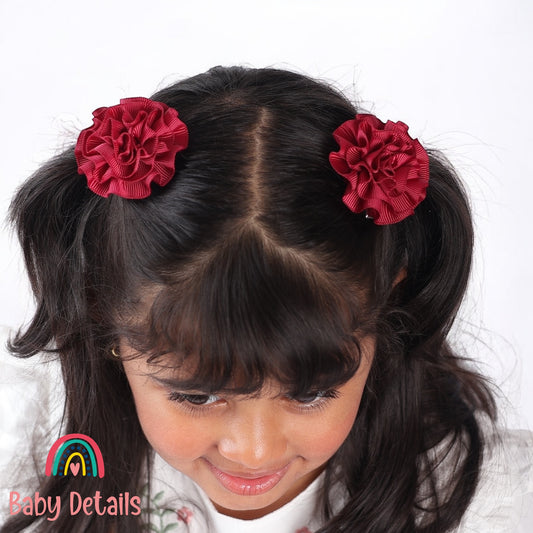Set of 2 Rosette Bow Hair Clips - Maroon
