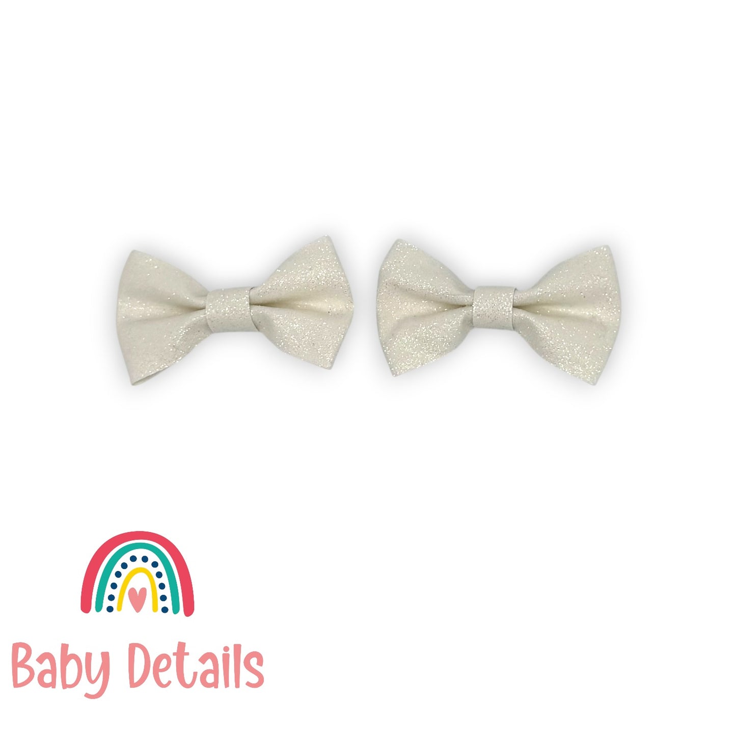 Set of 2 Glitter Bow Hair Clip - Pearl