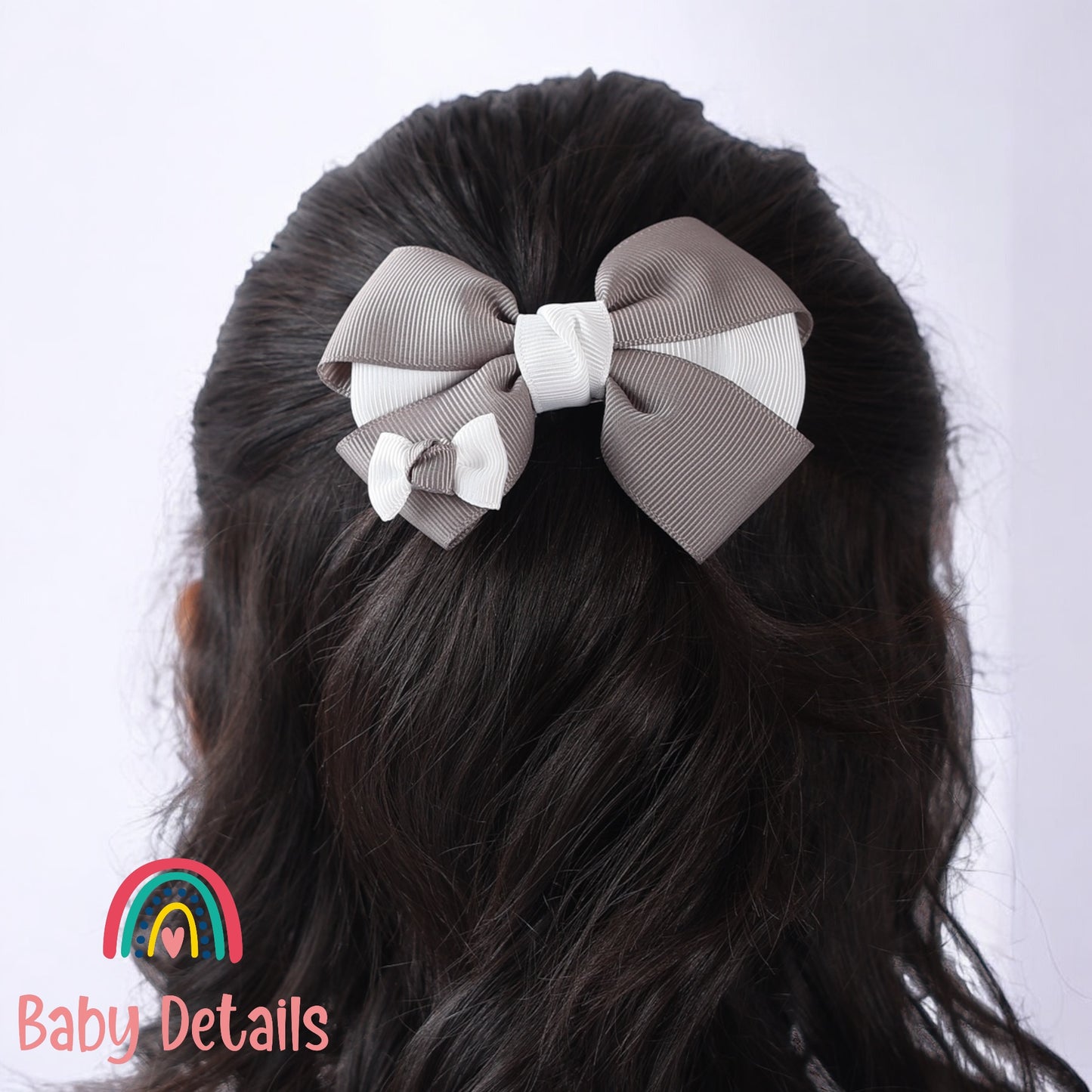 Elegant Pair Bow Clip- Dark Grey & White