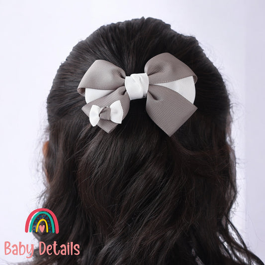 Elegant Pair Bow Clip- Dark Grey & White