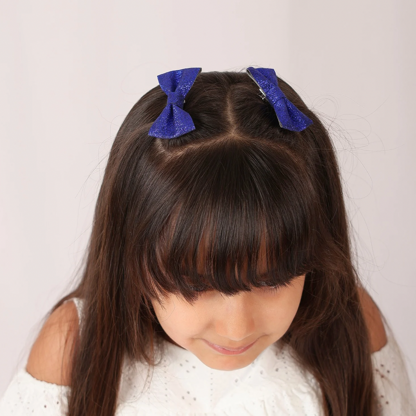 Set of 2 Glitter Bow Hair Clip - Royal Blue