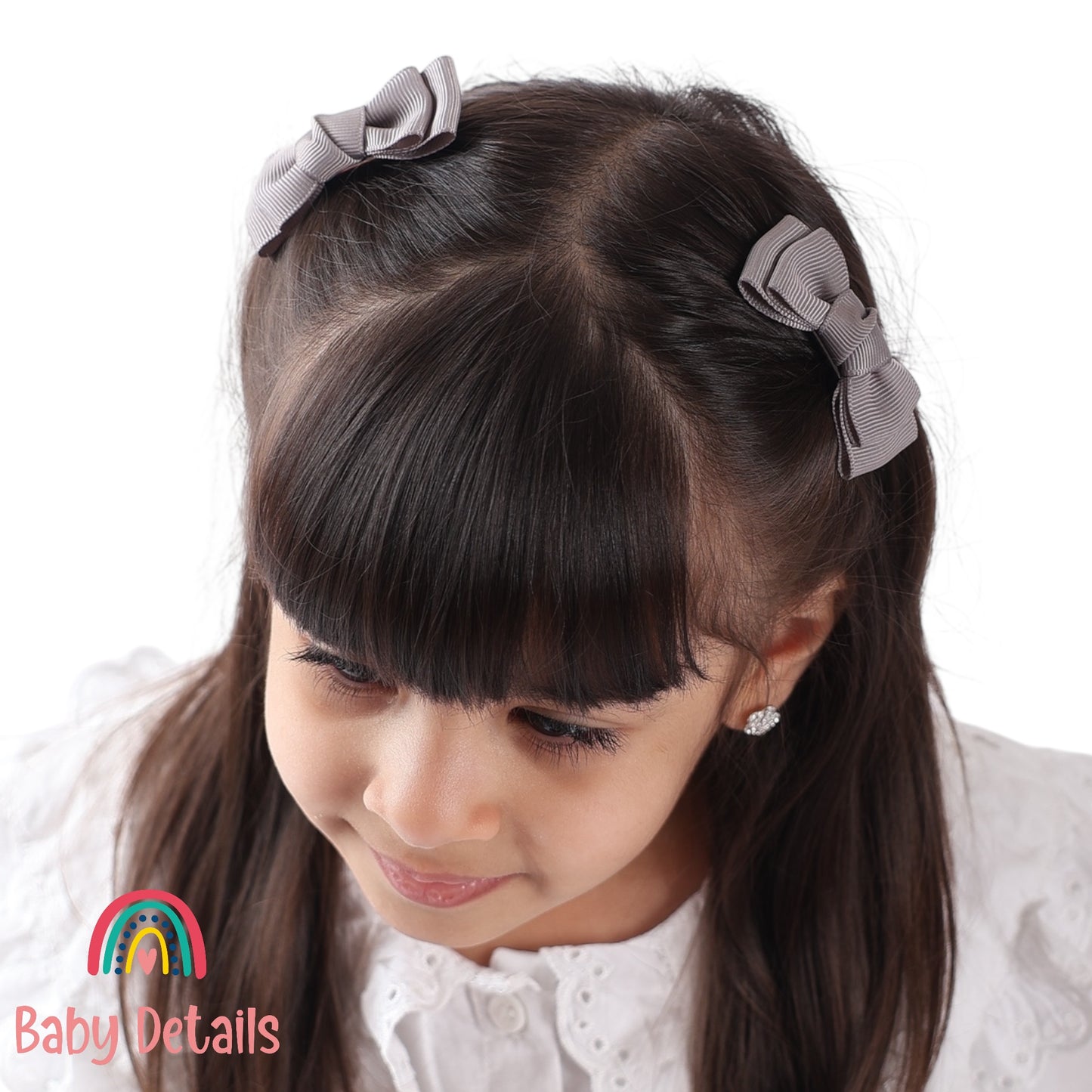Set of 2 Mini Simple Hair Clips - Light Grey