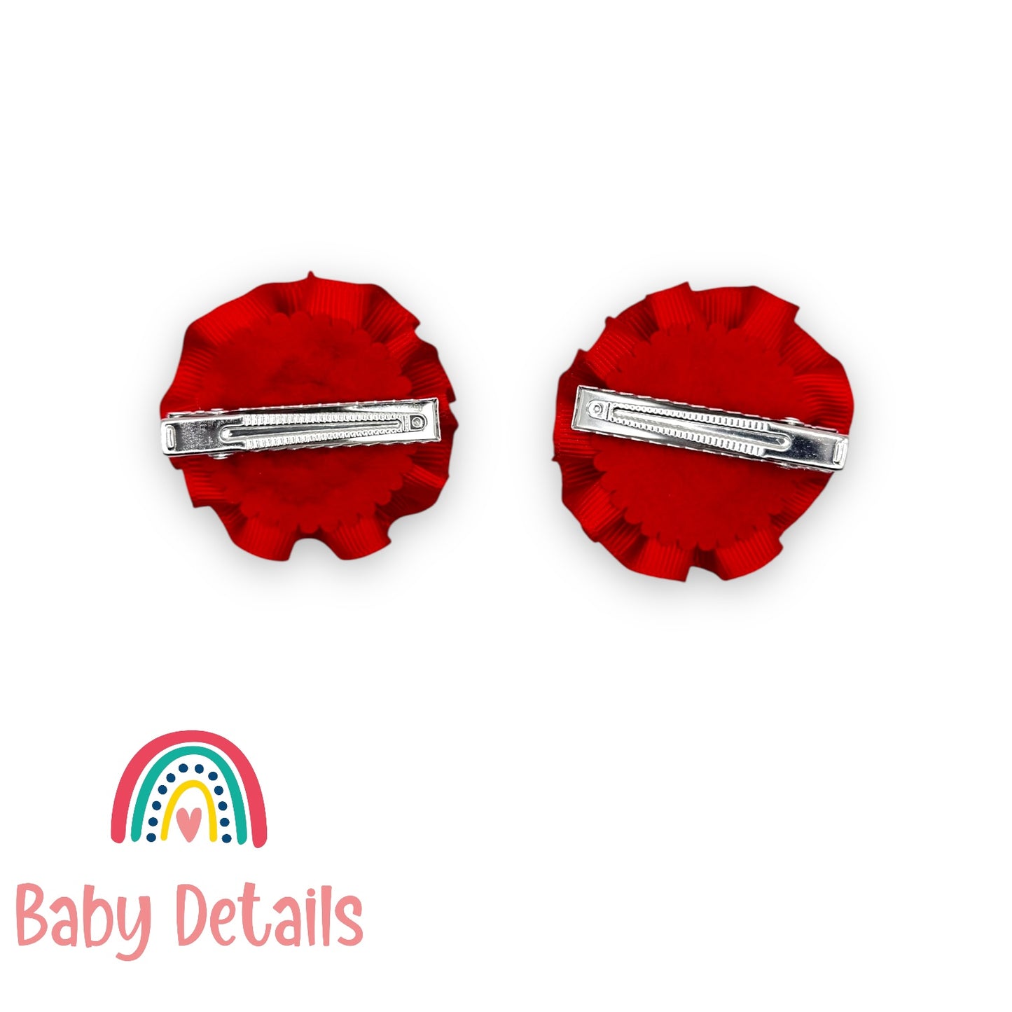 Set of 2 Rosette Bow Hair Clips - Red