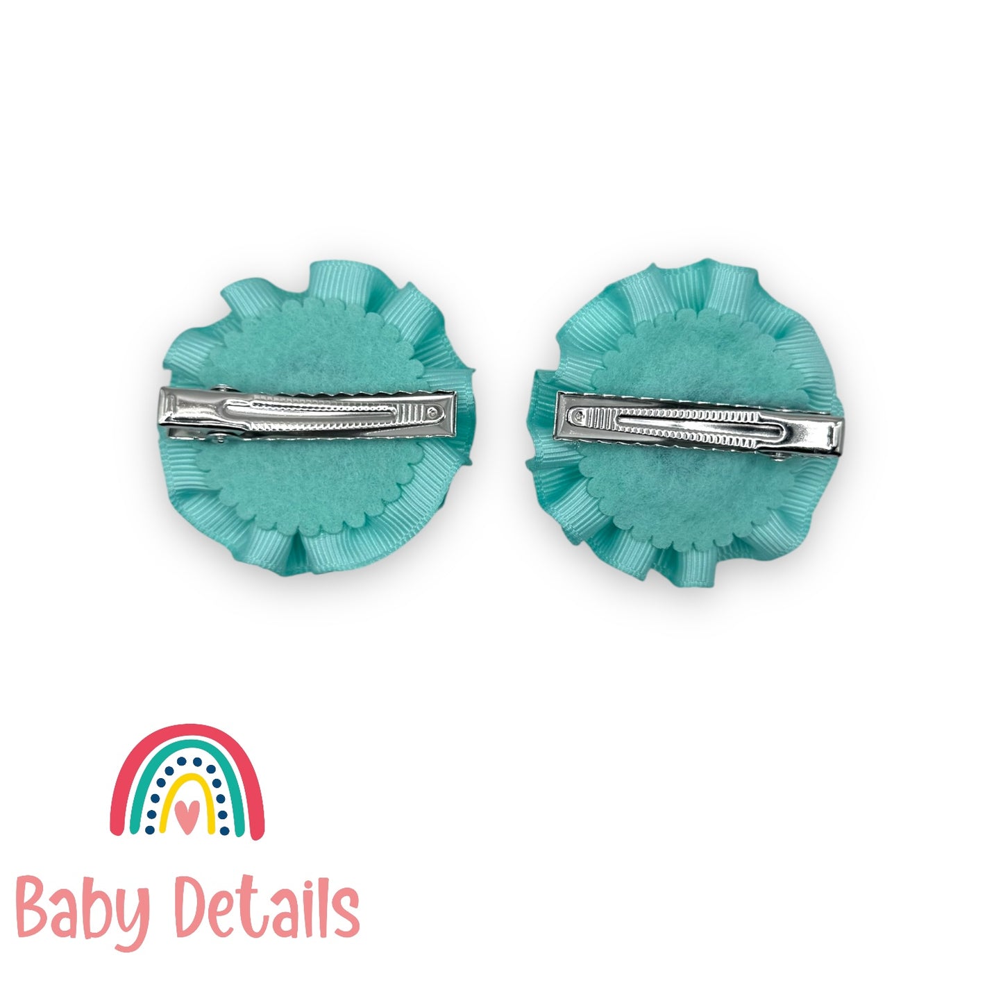 Set of 2 Rosette Bow Hair Clips - Aqua Green