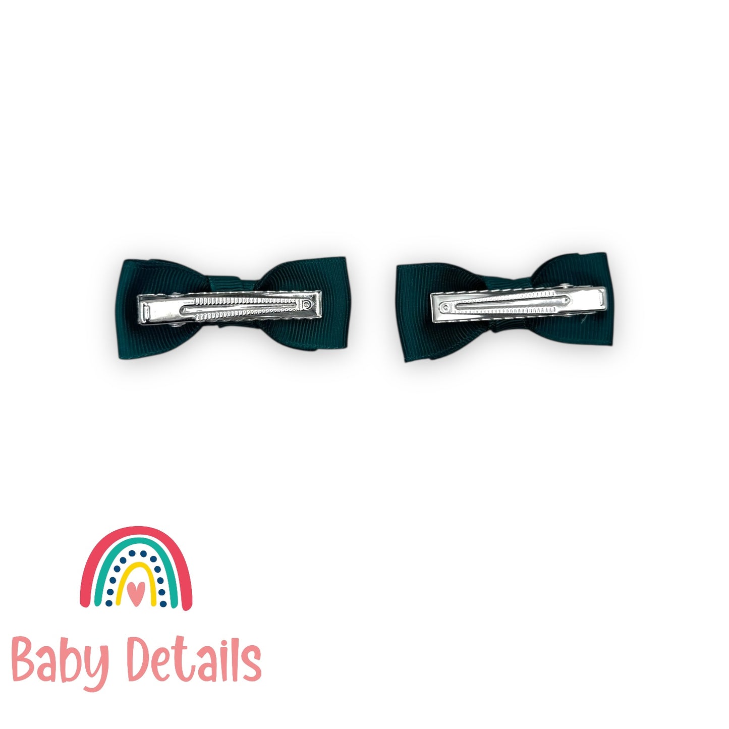 Set of 2 Mini Simple Hair Clips - Deep Green