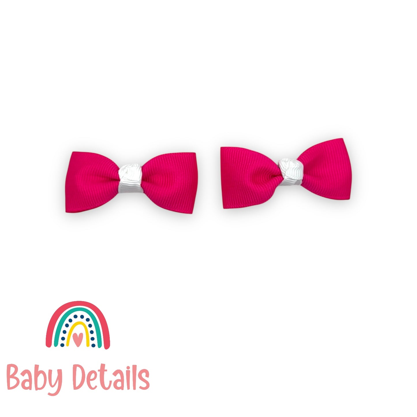 Set of 2 Mini Elegant Bow Hair Clips - Fuchsia & White