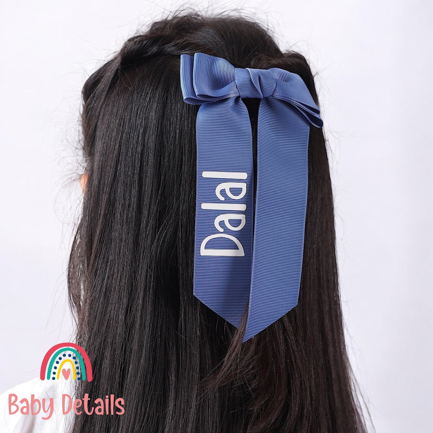 Long Simple Personalized Bow - Blue Grey