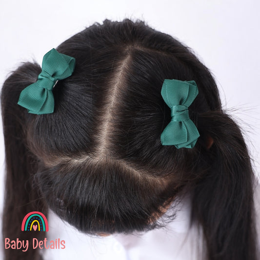 Set of 2 Mini Layers Hair Clips - Dark Green