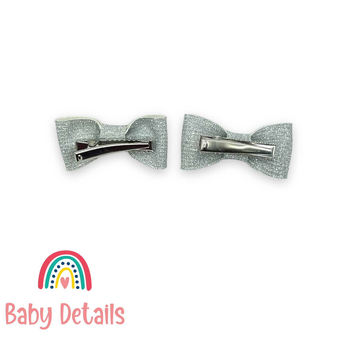 Set of 2 Mini Fabric Hair Clips - Silver