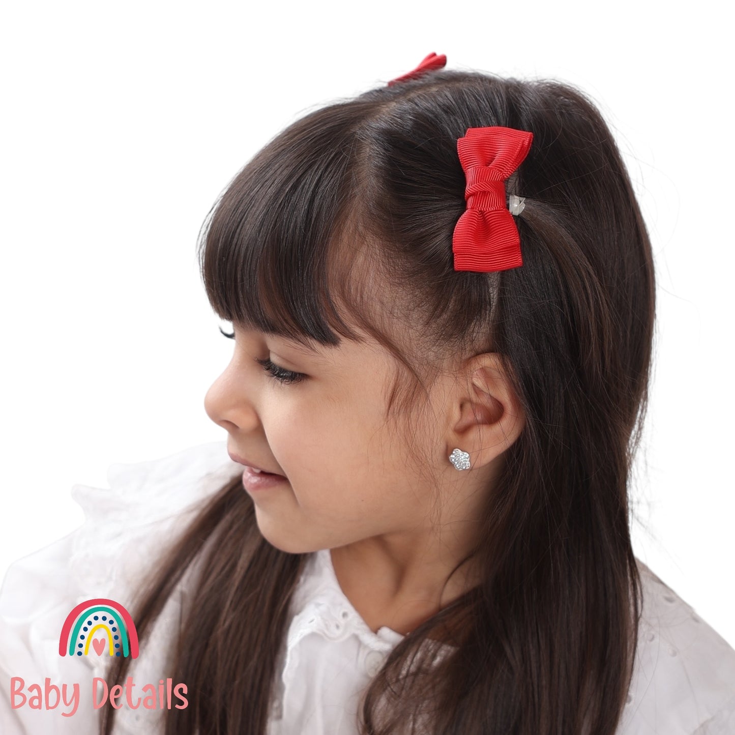 Set of 2 Mini Simple Hair Clips - Red