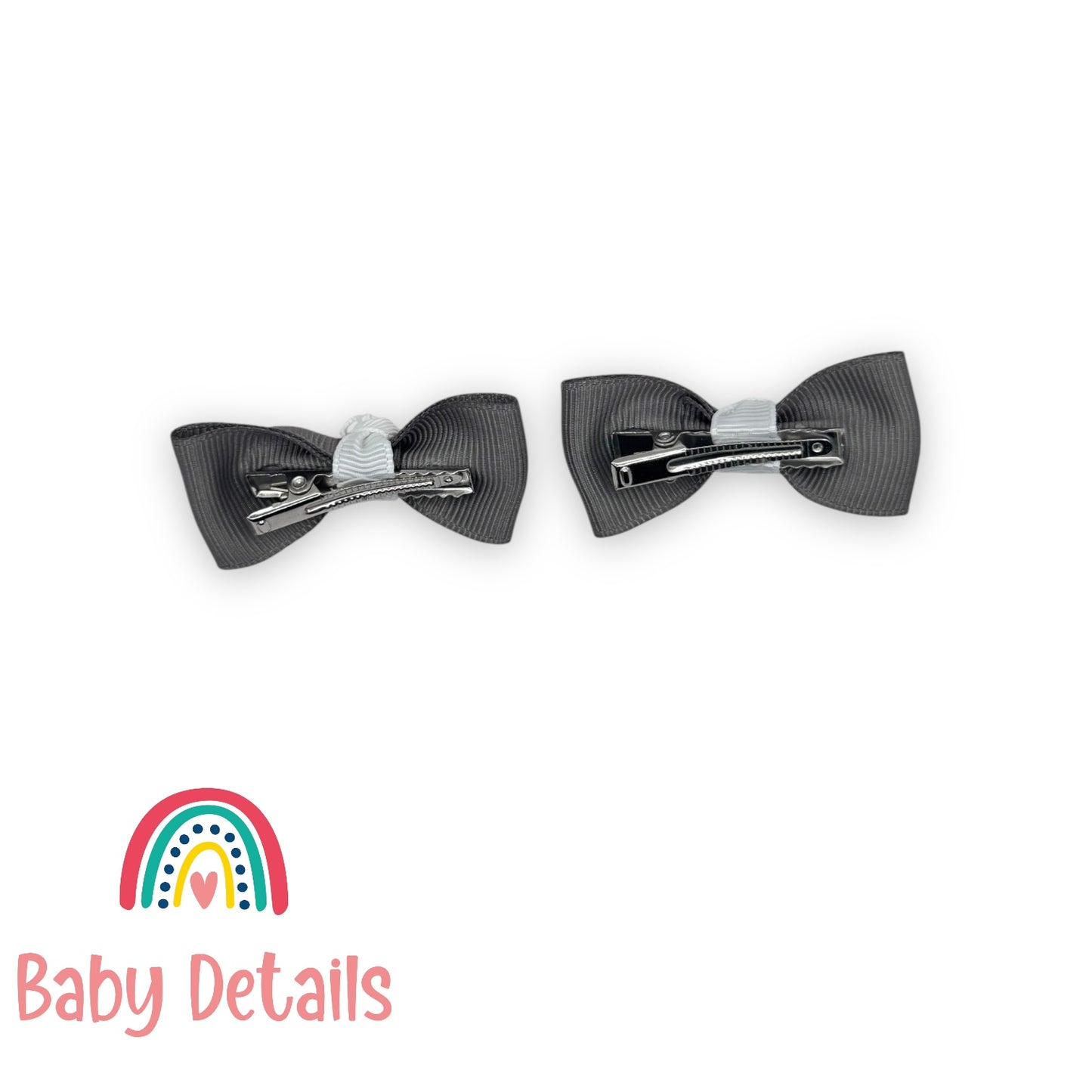 Set of 2 Mini Elegant Bow Hair Clips - Dark Grey & White